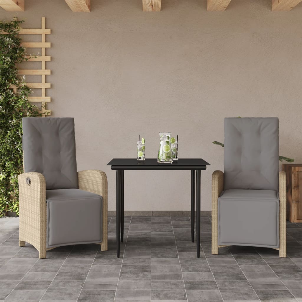 3-tlg. Bistro-Set mit Kissen Beige Poly Rattan
